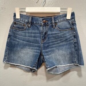 J.Crew Women's Blue Denim Cut-Off Shorts Medium Wash Raw Hem Size 24 Zip Grumge